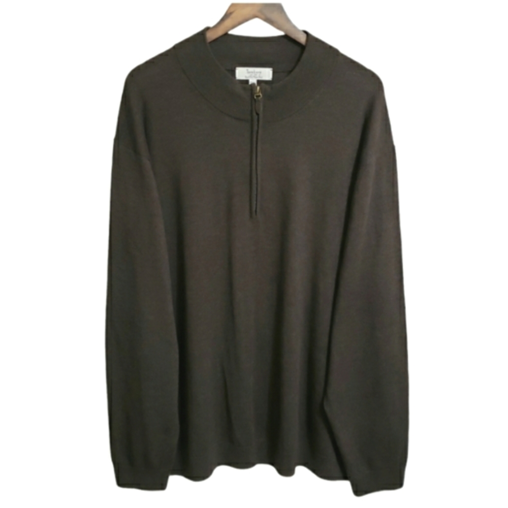 Turnbury Extra Fine Merino Wool 1/4 Zip Brown Sweater Men's Size 3XB